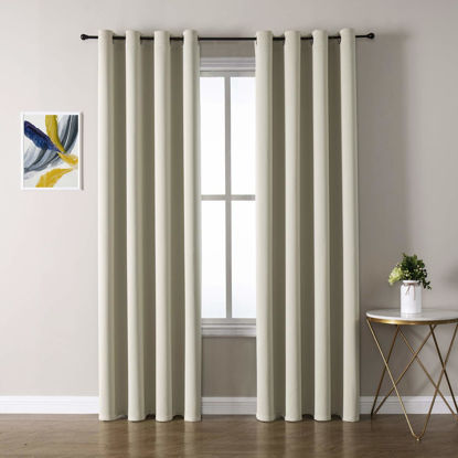 Picture of ChrisDowa Room Darkening Curtains 102 Inches Long 2 Panels Set for Living Room, Grommet Thermal Insulated Blackout Curtains for Bedroom (Beige, 52 x 102 Inch)