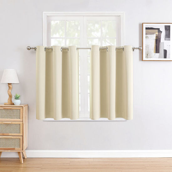 Picture of ChrisDowa Small Window Curtains for Kitchen and Bedroom - Grommet Short Thermal Insulated Room Darkening Curtains (2 Panels, Beige, 42 x 36 Inch)