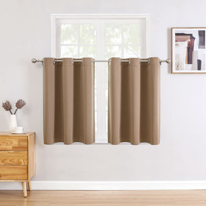 Picture of ChrisDowa Small Window Curtains for Kitchen and Bedroom - Grommet Short Thermal Insulated Room Darkening Curtains (2 Panels, Cappuccino, 52 x 36 Inch)
