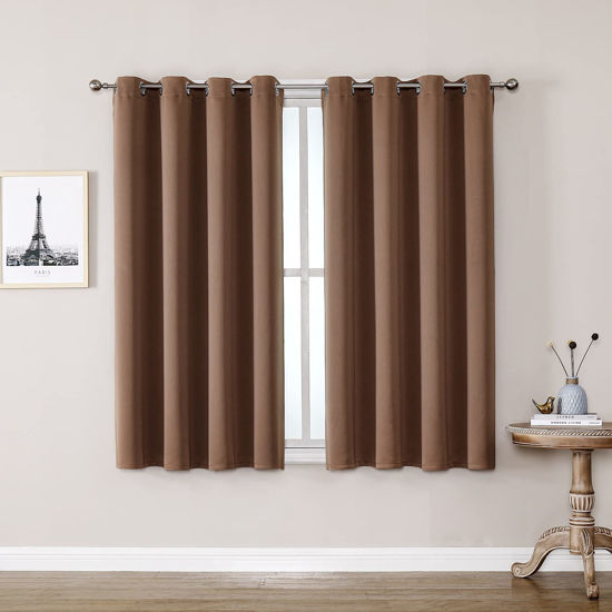 Picture of ChrisDowa Grommet Room Darkening Curtains for Bedroom and Living Room - 2 Panels Set Thermal Insulated Blackout Curtains (Cappuccino, 52W x 54L)