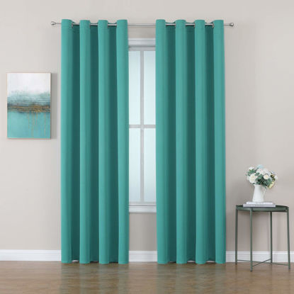 Picture of ChrisDowa Room Darkening Curtains 80 Inches Long 2 Panels Set for Living Room, Grommet Thermal Insulated Blackout Curtains for Bedroom (Teal, 52 x 80 Inch)