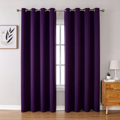 Picture of ChrisDowa Blackout Curtains 102 Inches Long 2 Panels Set for Living Room, Grommet Thermal Insulated Room Darkening Curtains for Bedroom (Royal Purple, 52 x 102 Inch)