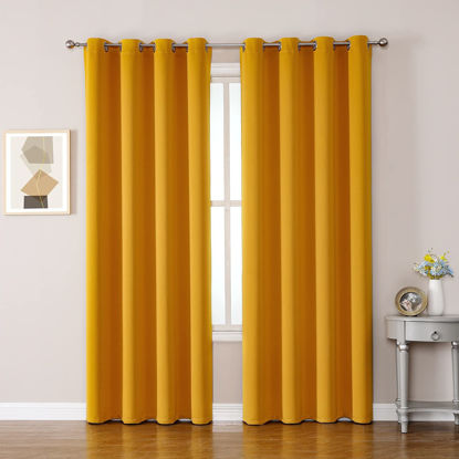 Picture of ChrisDowa Room Darkening Curtains 90 Inches Long 2 Panels Set for Living Room, Grommet Thermal Insulated Blackout Curtains for Bedroom (Mustard Yellow, 52 x 90 Inch)