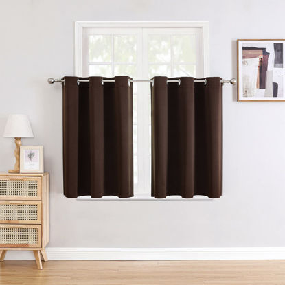 Picture of ChrisDowa Small Window Curtains for Kitchen and Bedroom - Grommet Short Thermal Insulated Room Darkening Curtains (2 Panels, Brown, 52 x 36 Inch)