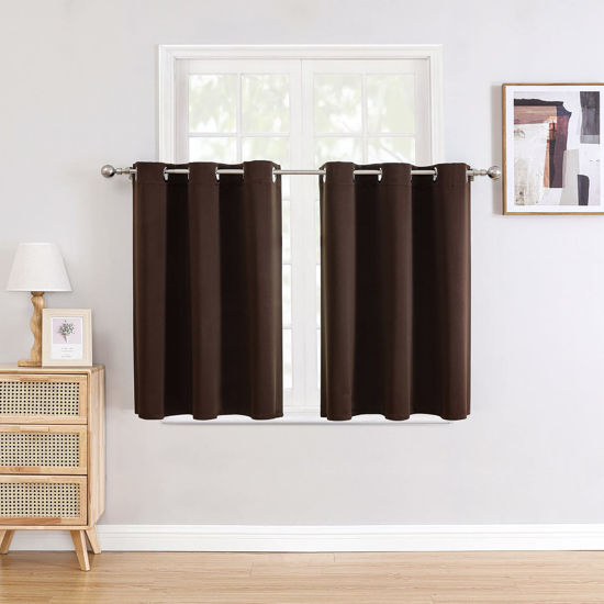 Picture of ChrisDowa Small Window Curtains for Kitchen and Bedroom - Grommet Short Thermal Insulated Room Darkening Curtains (2 Panels, Brown, 52 x 36 Inch)