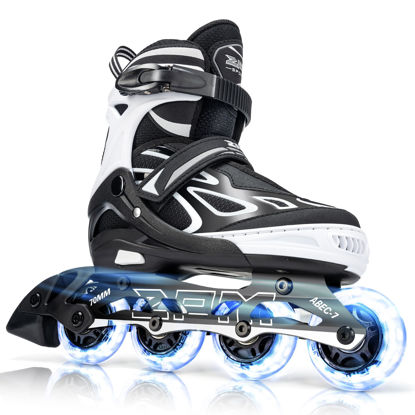 Picture of 2PM SPORTS Vinal Girls Adjustable Flashing Inline Skates, All Wheels Light Up, Fun Illuminating Skates for Kids and Men - Black and White Extra Large