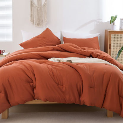 Picture of ROSGONIA Twin/Twin XL Comforter for College Girls Boys Teens Burnt Orange,1 Comforter & 1 Pillowcase, Soft Kids Comforter Sets All Season Dorm Bedding