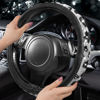 Picture of CAR PASS Bling Cow Print Diamond Steering Wheel Cover, with Sparkly Crystal Glitter Rhinestones Black Leather Car Wheel Protect for Women Girl Fit Suvs,Vans,Sedans,Cars,Trucks, 14" 1/2-15" Cow Design