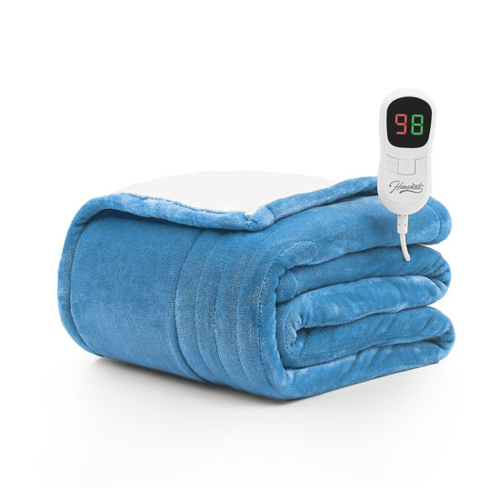 Picture of Homemate Electric Heated Blanket Full - 72"x84" Heating Blanket Full Size 1/2/4/6/8 Hours Auto-Off 10 Heat Level Heat Blanket Over-Heat Protection Flannel Sherpa Big Heater Blanket ETL Certification