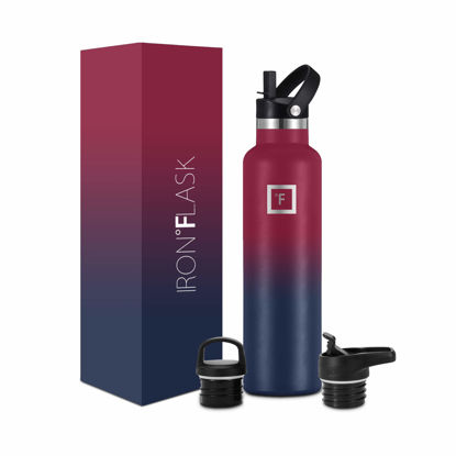 Picture of IRON °FLASK Sports Water Bottle - 3 Lids (Narrow Straw Lid) Leak Proof Vacuum Insulated Stainless Steel - Hot & Cold Double Walled Insulated Thermos, Durable Metal Canteen - Dark Rainbow, 24Oz