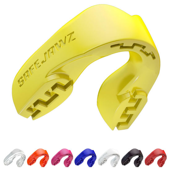 Picture of SAFEJAWZ Mouthguard Slim Fit, Adults and Junior Mouth Guard with Case for Boxing, Basketball, Lacrosse, Football, MMA, Martial Arts, Hockey and All Contact Sports (Yellow)