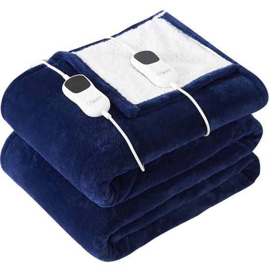 Picture of Homemate Electric Heated Blanket King - 100"x90" Heating Blanket King Size Dual Control 1/2/4/6/8 Hours Auto-Off 10 Heat Level Heat Blanket Over-Heat Protection Flannel Sherpa ETL Certification