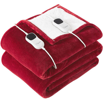 Picture of Homemate Electric Heated Blanket Queen - 84"x90" Heating Blanket Queen Size Dual Control 1/2/4/6/8 Hours Auto-Off 10 Heat Level Heat Blanket Over-Heat Protection Flannel Sherpa ETL Certification