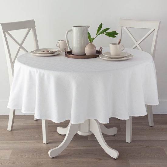 Picture of Benson Mills Cameron Textured Fabric Table Cloth, for Everyday Home Dining, Parties, Weddings & Holiday Tablecloths (70" Round, White)