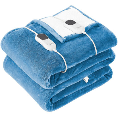 Picture of Homemate Electric Heated Blanket King - 100"x90" Heating Blanket King Size Dual Control 1/2/4/6/8 Hours Auto-Off 10 Heat Level Heat Blanket Over-Heat Protection Flannel Sherpa ETL Certification