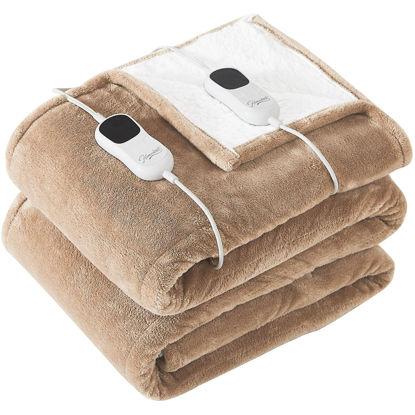 Picture of Homemate Electric Heated Blanket King - 100"x90" Heating Blanket King Size Dual Control 1/2/4/6/8 Hours Auto-Off 10 Heat Level Heat Blanket Over-Heat Protection Flannel Sherpa ETL Certification