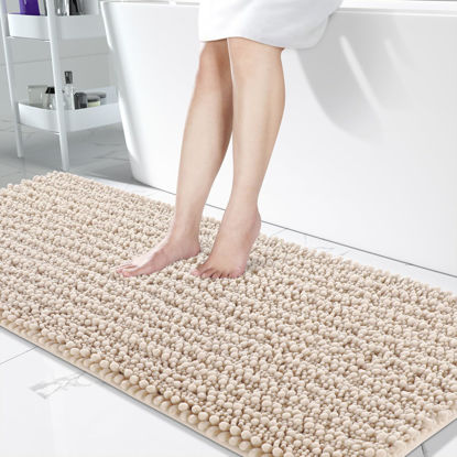 Picture of Yimobra Original Luxury Chenille Bathroom Rug Mat, 60.2 x 24 Inches, Soft Shaggy and Comfortable, Large Size, Super Absorbent and Thick, Non-Slip, Machine Washable, Perfect for Bath Room, Beige