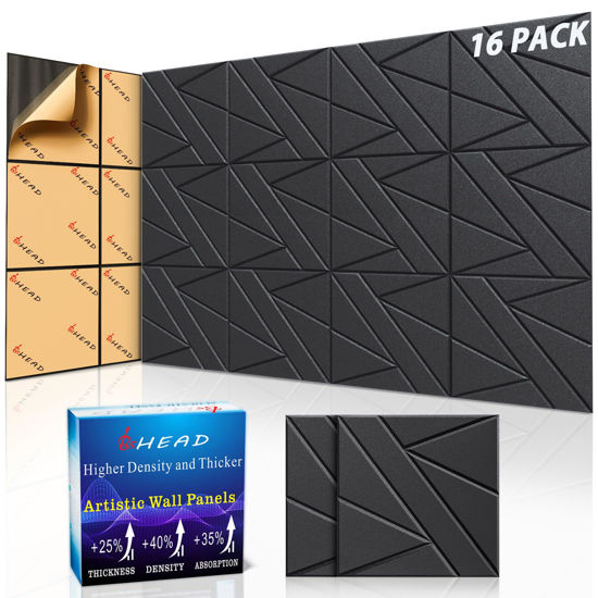 Picture of 16 Pack Self-Adhesive Soundproof Wall Panels, 12 x 12 x 0.47 In Sound Proof Foam Panels for Walls, 1.2lb/ft³ High Density, Thicker 0.47in, Acoustic Panels, Noise Dampening Panels Studio Black