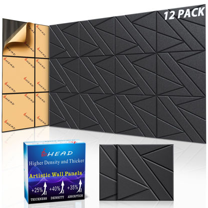 Picture of 12 Pack Self-Adhesive Soundproof Wall Panels, 12 x 12 x 0.47 In Sound Proof Foam Panels for Walls, 1.2lb/ft³ High Density, Thicker 0.47in, Acoustic Panels, Noise Dampening Panels Studio Black