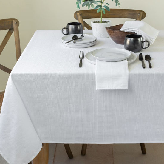 Picture of Benson Mills Cameron Textured Fabric Table Cloth, for Everyday Home Dining, Parties, Weddings & Holiday Tablecloths (52" x 70" Rectangular, White)