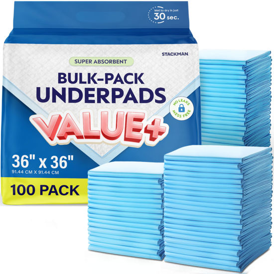 Picture of Chucks Pads Disposable [100-Pack] Adult Incontinence Underpads 36"x 36" Extra Large Absorbent Fluff Protective Bed Pads, Toddler Mattress Pads - Pee Pads for Kids & Adults - Dog & Puppy Training Pads