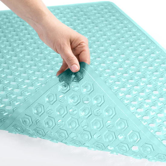 Picture of Gorilla Grip Patented Shower and Bathtub Mat, 35x16, Long Bath Tub Floor Mats, Suction Cups and Drainage Holes Keeps Floors Clean, Machine Washable, Soft on Feet, Bathroom and Spa Accessories, Green