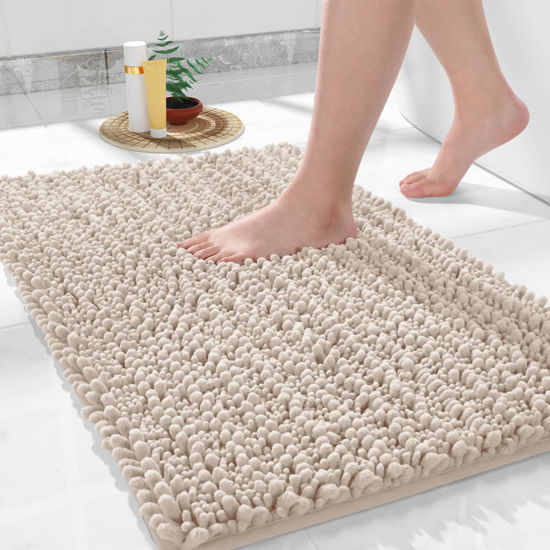 Picture of Yimobra Original Luxury Chenille Bath Rug Mat, 32 x 20 Inches, Soft Shaggy Bathroom Rugs, Large Size, Super Absorbent and Thick, Non-Slip, Machine Washable, Bath Mats for Bathroom, Beige