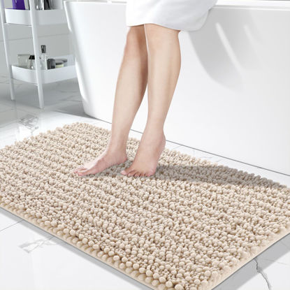 Picture of Yimobra Original Luxury Chenille Bath Mat, 36.2 x 24 Inches, Soft Shaggy and Comfortable, Large Size, Super Absorbent and Thick, Non-Slip, Machine Washable, Perfect for Bathroom, Beige