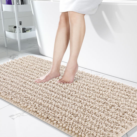 Picture of Yimobra Original Luxury Chenille Bath Mat, 55.1 x 24 Inches, Soft Shaggy and Comfortable, Large Size, Super Absorbent and Thick, Non-Slip, Machine Washable, Perfect for Bathroom, Pure Beige