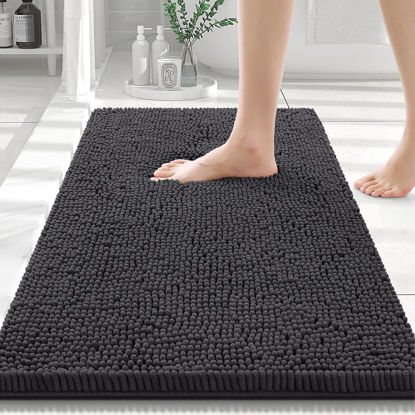 Picture of Smiry Luxury Chenille Bathroom Rugs 30x20, Extra Soft and Absorbent Shaggy Bath Mat, Machine Washable, Non-Slip Plush Carpet Runner for Tub, Shower, and Floor, Home Decor Accessories, Charcoal Grey