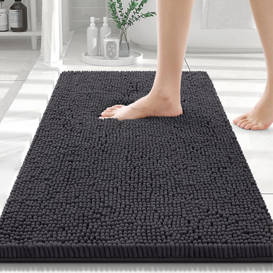 Picture of Smiry Luxury Chenille Bathroom Rugs 30x20, Extra Soft and Absorbent Shaggy Bath Mat, Machine Washable, Non-Slip Plush Carpet Runner for Tub, Shower, and Floor, Home Decor Accessories, Charcoal Grey