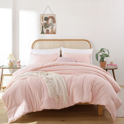 Picture of ROSGONIA Blush Comforter Set Queen, 3pcs (1 Boho Pink Comforter & 2 Pillowcases) All Season Soft Bedding Lightweight Bedspread Blanket Quilt