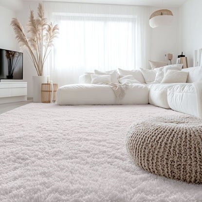 Picture of OLANLY 8x10 Machine Washable Large Area Rugs for Living Room, Bedroom, Soft Fluffy Shaggy Bedside Rug, Indoor Floor Carpet for Kids Girls and Boys, Dorms, Nursery, Home Decor Aesthetic, White