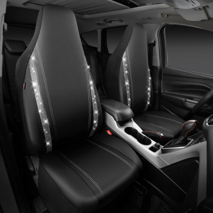 Picture of CAR PASS Leather Car Seat Covers Tesla Model 3 High Back Bucket Bling Diamond Front Seat, Waterproof Universal Shining Glitter Crystal Sparkle Fit Model Y, Truck SUV Cute Women Girl, Silver Rhinestone