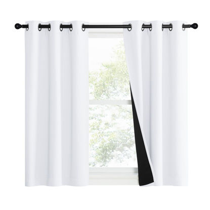 Picture of NICETOWN Pure White 100% Blackout Lined Curtains, 1 Pair, 37" Width x 50" Length Each Panel, 2 Thick Layers Narrow Wide Window Treatment Panels Thermal Insulated Drapes for Kitchen Small Window