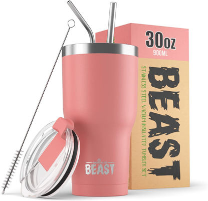 Picture of Beast 30 oz Tumbler Stainless Steel Vacuum Insulated Coffee Ice Cup Double Wall Travel Flask (Blossom Pink)