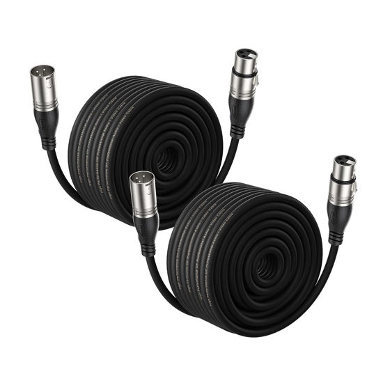 Picture of EBXYA 100Ft XLR Microphone Cables 2 Packs - Premium Balanced Mic Speaker Cable with 3 Pins XLR Male to Female 100 Feet, Black