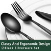 Picture of Black Hammered Silverware Set with Steak Knives, 24-Piece Stainless Steel Heavy Duty Flatware Set for 4, Food-Grade Tableware Cutlery Set, Utensil Sets for Home Restaurant, Mirror Finish