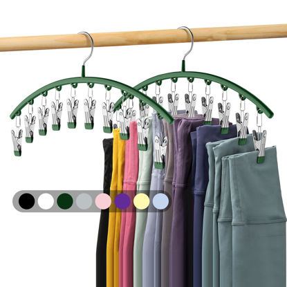 Picture of Legging Organizer for Closet, Metal Yoga Pants Hangers 2 Pack w/10 Clips Holds 20 Leggings, Space Saving Hanging Closet Organizer w/Rubber Coated Closet Organizers and Storage, Green