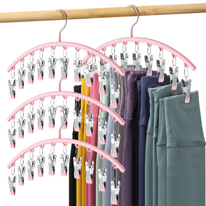 Picture of Legging Organizer for Closet, Metal Yoga Pants Hangers 4 Pack w/10 Clips Holds 40 Leggings, Space Saving Hanging Closet Organizer w/Rubber Coated Closet Organizers and Storage, Pink
