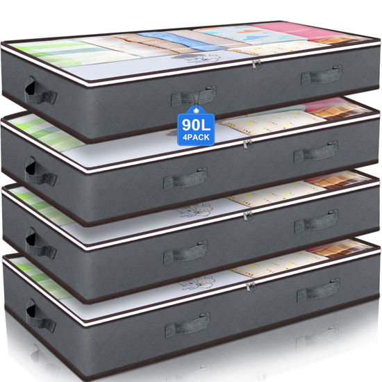 Picture of Budding Joy 90L Under Bed Storage Containers, Closet Organizers and Storage Bins, Foldable Underbed Storage Bags for Blankets, Towels, Comforter, Sweaters, Pillows, Linen Sheets, Wrapping Paper