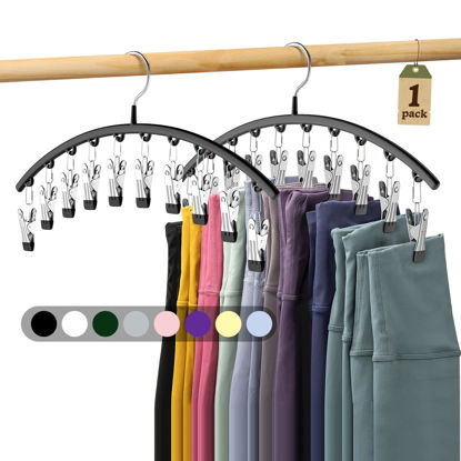 Picture of Legging Organizer for Closet, Metal Yoga Pants Hangers 1 Pack w/10 Clips Holds 10 Leggings, Space Saving Hanging Closet Organizer w/Rubber Coated Closet Organizers and Storage, Black