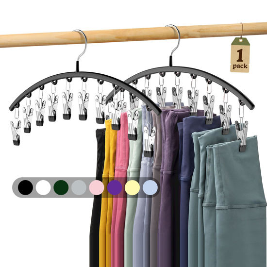 Picture of Legging Organizer for Closet, Metal Yoga Pants Hangers 1 Pack w/10 Clips Holds 10 Leggings, Space Saving Hanging Closet Organizer w/Rubber Coated Closet Organizers and Storage, Black