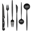 Picture of Black Silverware Set with Steak Knives, 24-Piece Stainless Steel Black Flatware Set for 4, Food-Grade Tableware Cutlery Set, Utensil Sets for Home Restaurant, Mirror Finish, Dishwasher Safe