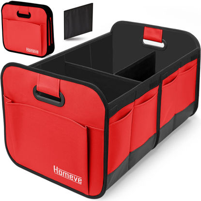 Picture of Homeve Trunk Organizer for Car, Car Storage, Reinforced Handles, Collapsible Multi-Compartment Car Organizers Foldable and Waterproof, 600D Oxford Polyester, Suitable for Any Car, SUV, Mini-Van, Red