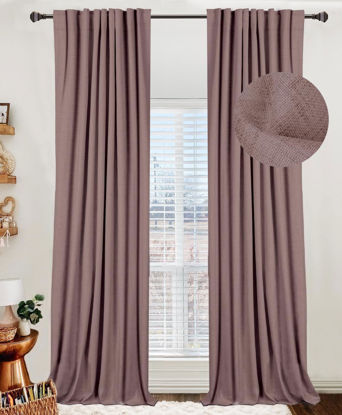 Picture of 100% Blackout Shield Linen Blackout Curtains for Bedroom 63 Inches Long,Back Tab/Rod Pocket Living Room Drapes,Thermal Insulated Textured Blackout Curtains 2 Panels Set,50" W x 63" L,Light Coral