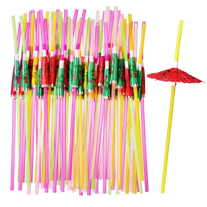 Picture of Comfy Package [50 Count] Umbrella Straws, Flexible Plastic Cocktail Straws - Assorted Colors Swizzle Sticks - Fancy Mini Umbrella Drinking Straws for Hawaiian Beach Cocktail Luau Party Decor
