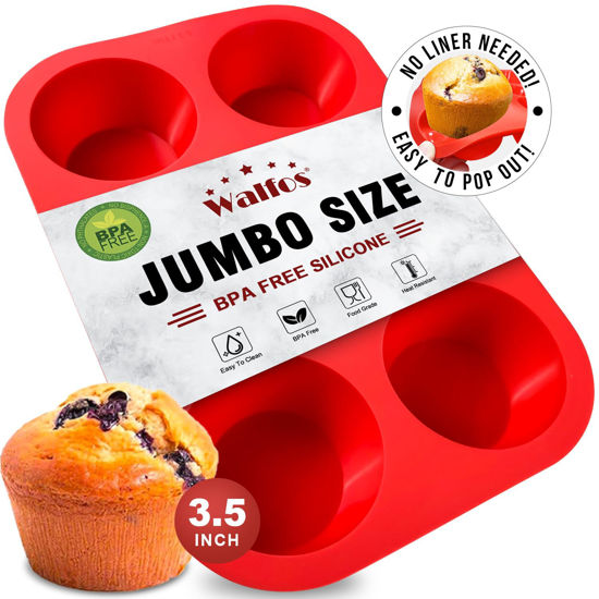 Picture of Walfos Silicone Texas Muffin Pan - 6 Cup Jumbo Silicone Cupcake Pan, Non-Stick Silicone, Just PoP Out! Perfect for Egg Muffin, Big Cupcake - BPA Free and Dishwasher Safe