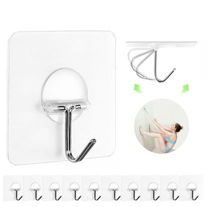 Picture of Adhesive Hooks for Hanging Heavy Duty Wall Hooks Self Adhesive Towel Coat Hooks Waterproof Transparent Hooks for Bathroom Shower Kitchen Keys Door Outdoor Home Improvement Utility Hook 12 Pack