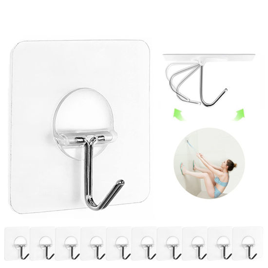 Picture of Adhesive Hooks for Hanging Heavy Duty Wall Hooks Self Adhesive Towel Coat Hooks Waterproof Transparent Hooks for Bathroom Shower Kitchen Keys Door Outdoor Home Improvement Utility Hook 12 Pack